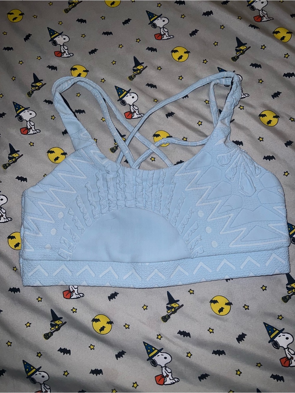 Coco on the Go Powder Blue Lace-Detail Sports Bra with Strappy Back NWOT